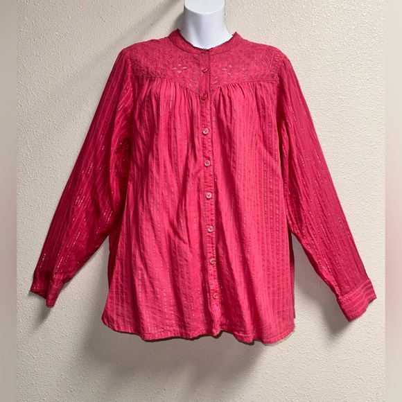 PILCRO ANTHROPOLOGIE The Victoria Lace Button Down in Pink Size 18W Boho Beach - Picture 7 of 15